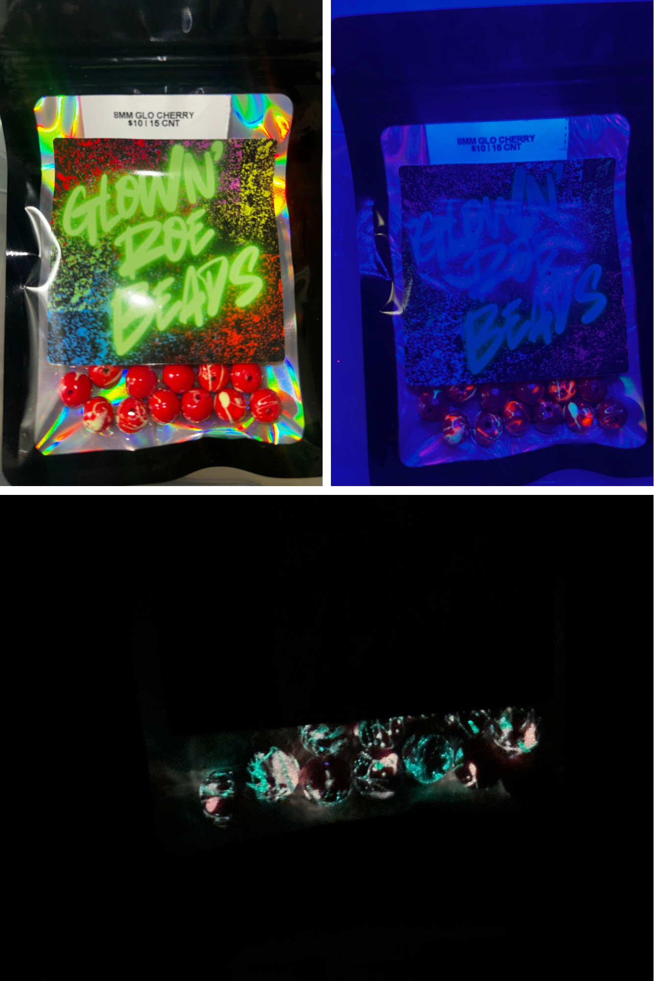 UV Glow Series Salmon & Trout beads | Glow cherry